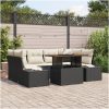 7-delars trädgårdsmöbelset med kuddar i svart poly-rattan och akacia vidaXL 100 x 55 x 73 cm – miniatyr 1