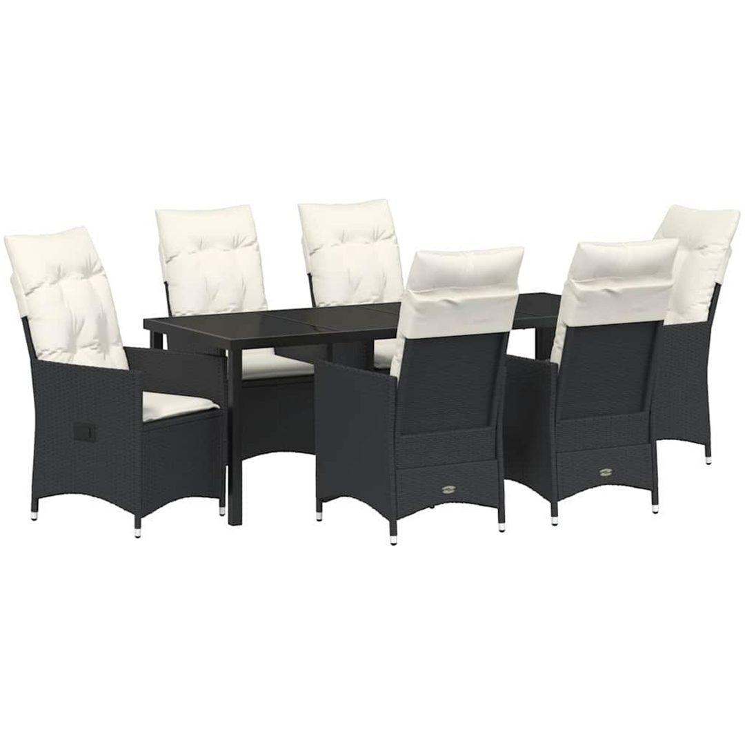 7-delars trädgårdsmöbelset med kuddar i svart poly-rattan vidaXL 200 x 80 x 73 cm – bild 2