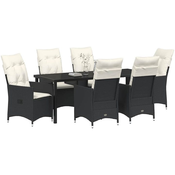 7-delars trädgårdsmöbelset med kuddar i svart poly-rattan vidaXL 200 x 80 x 73 cm – bild 3