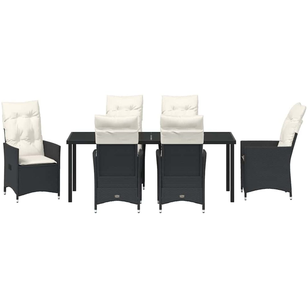 7-delars trädgårdsmöbelset med kuddar i svart poly-rattan vidaXL 200 x 80 x 73 cm – bild 6