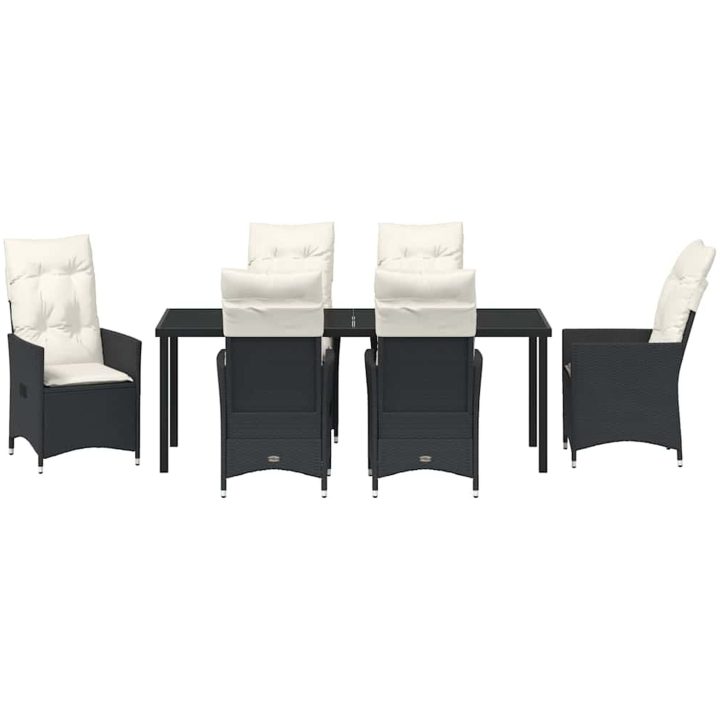 7-delars trädgårdsmöbelset med kuddar i svart poly-rattan vidaXL 200 x 80 x 73 cm – bild 6