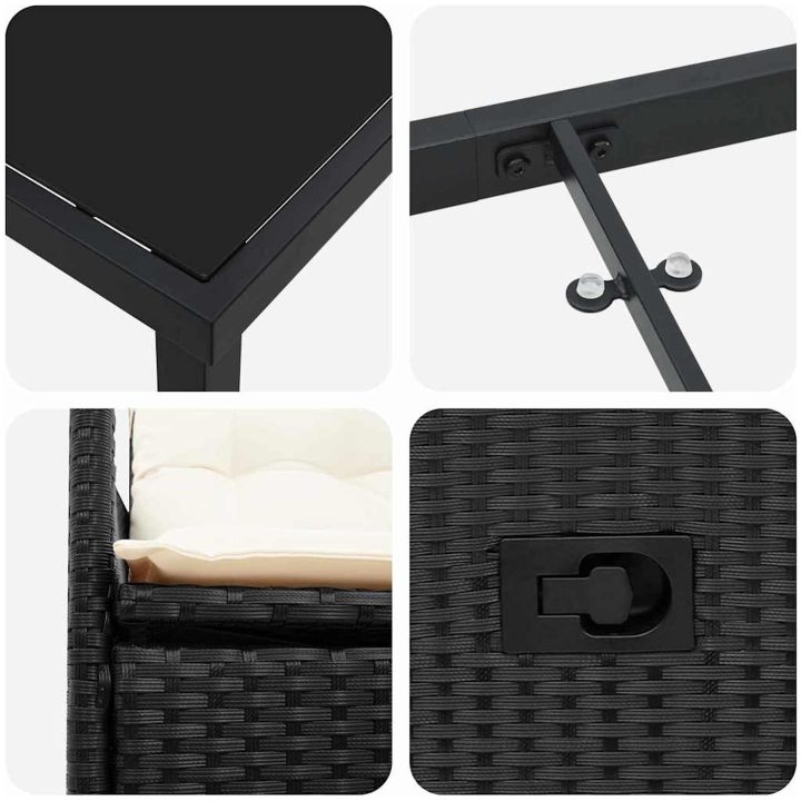 7-delars trädgårdsmöbelset med kuddar i svart poly-rattan vidaXL 200 x 80 x 73 cm – bild 7