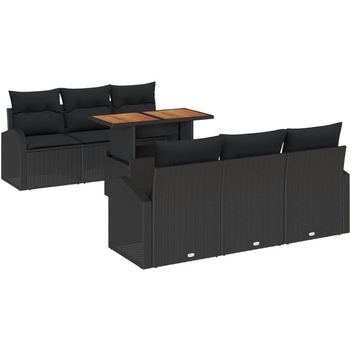7 Delars Trädgårdsmöbelset med Kuddar Svart Poly Rattan Acacia vidaXL 100 x 55 x 73 cm – bild 2