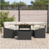 7-delars trädgårdsmöbelset med kuddar, svart poly rattan och akacia vidaXL 100 x 55 x 73 cm – miniatyr 3