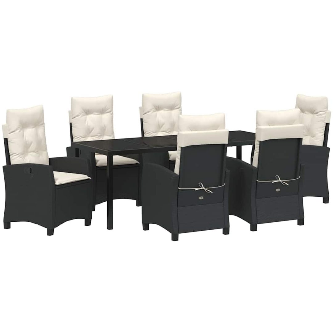 7-delars Trädgårdsmöbelset med Kuddar - Svart Poly Rattan vidaXL 200 x 80 x 73 cm – bild 2