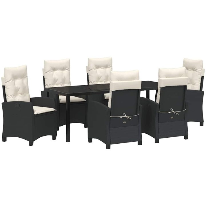 7-delars Trädgårdsmöbelset med Kuddar - Svart Poly Rattan vidaXL 200 x 80 x 73 cm – bild 2