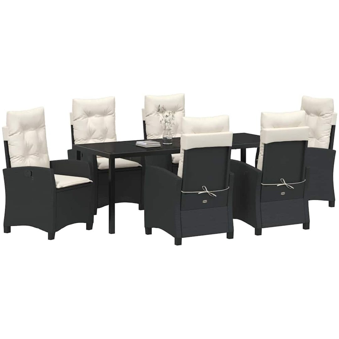 7-delars Trädgårdsmöbelset med Kuddar - Svart Poly Rattan vidaXL 200 x 80 x 73 cm – bild 3