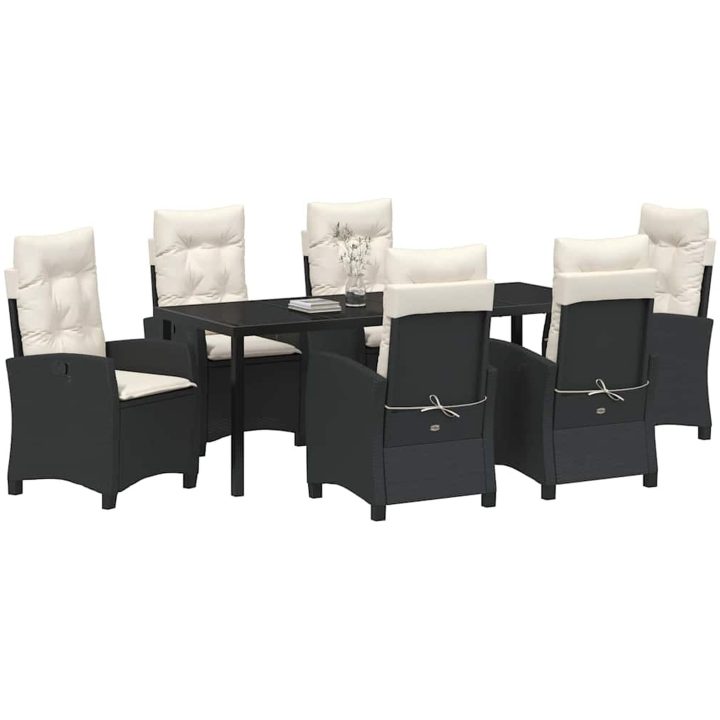 7-delars Trädgårdsmöbelset med Kuddar - Svart Poly Rattan vidaXL 200 x 80 x 73 cm – bild 3