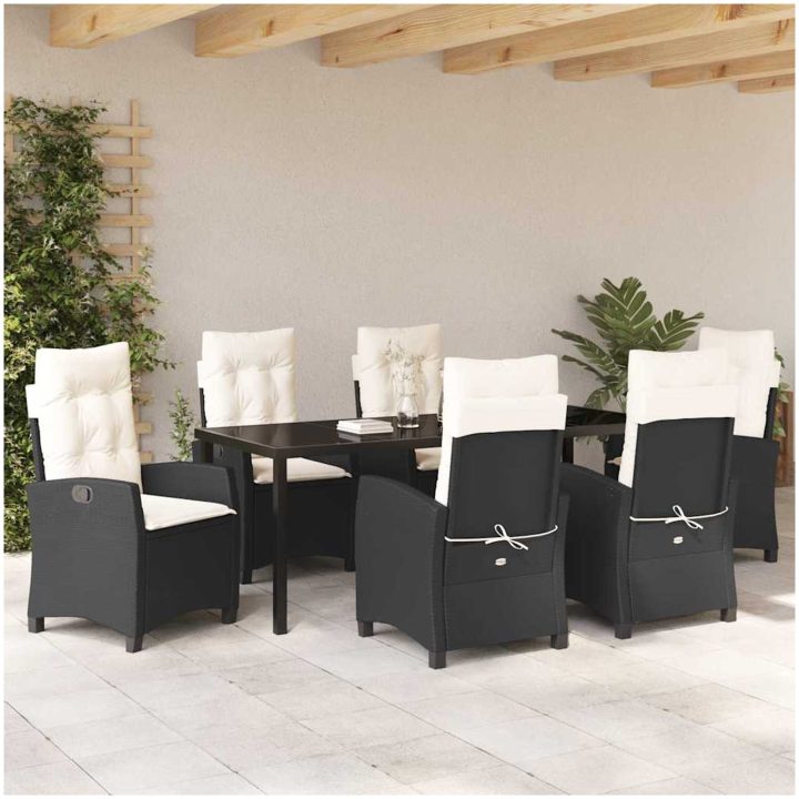 7-delars Trädgårdsmöbelset med Kuddar - Svart Poly Rattan vidaXL 200 x 80 x 73 cm – bild 4