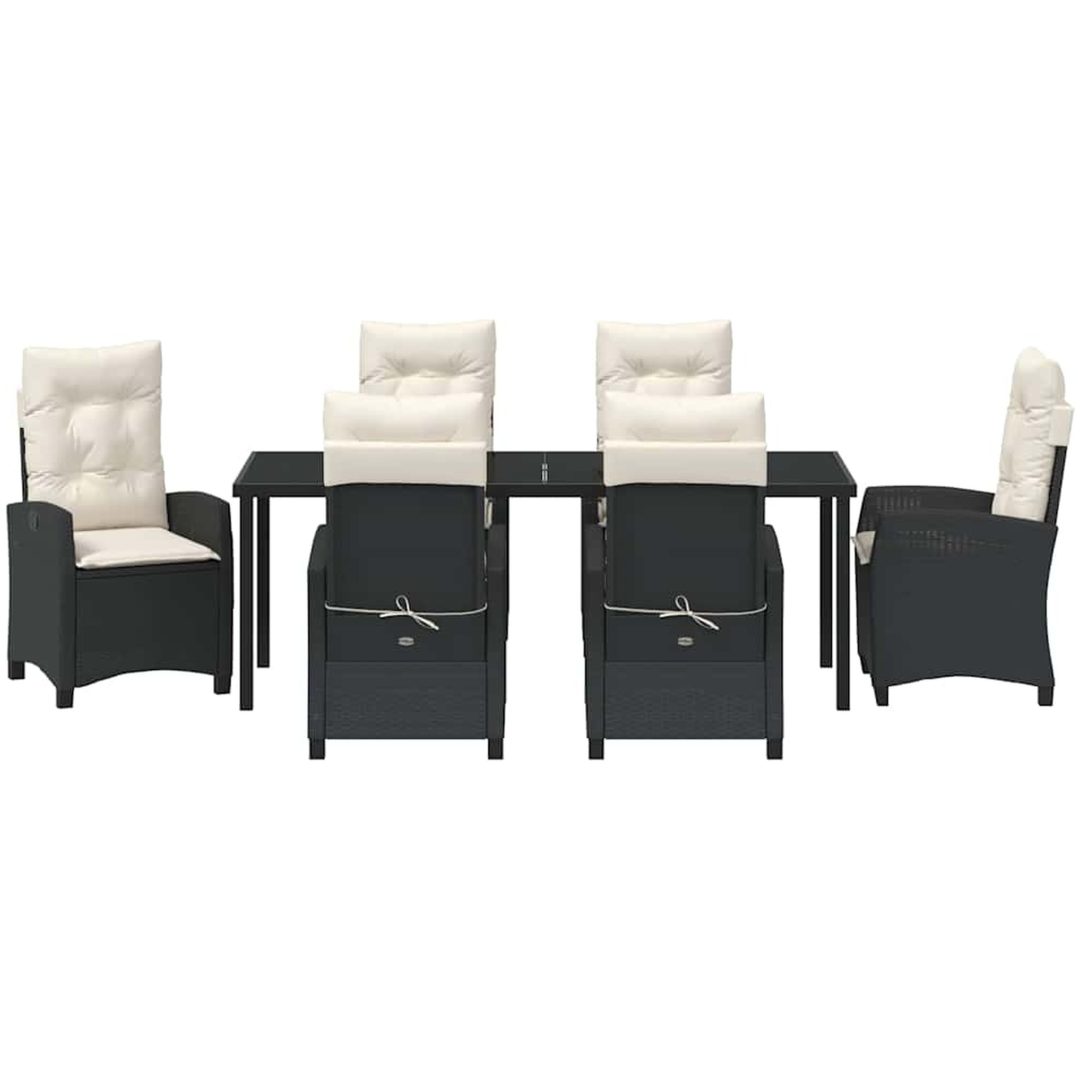 7-delars Trädgårdsmöbelset med Kuddar - Svart Poly Rattan vidaXL 200 x 80 x 73 cm – bild 7