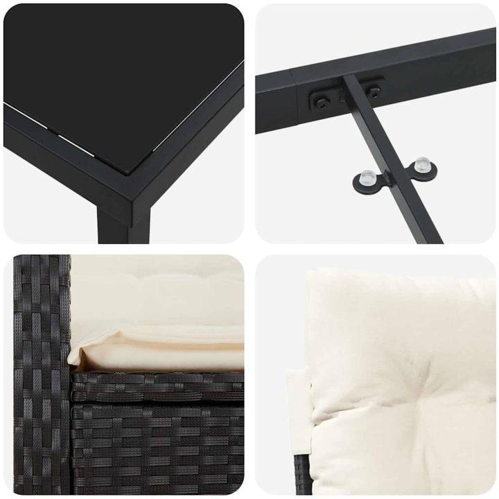 7-delars Trädgårdsmöbelset med Kuddar - Svart Poly Rattan vidaXL 200 x 80 x 73 cm – bild 8