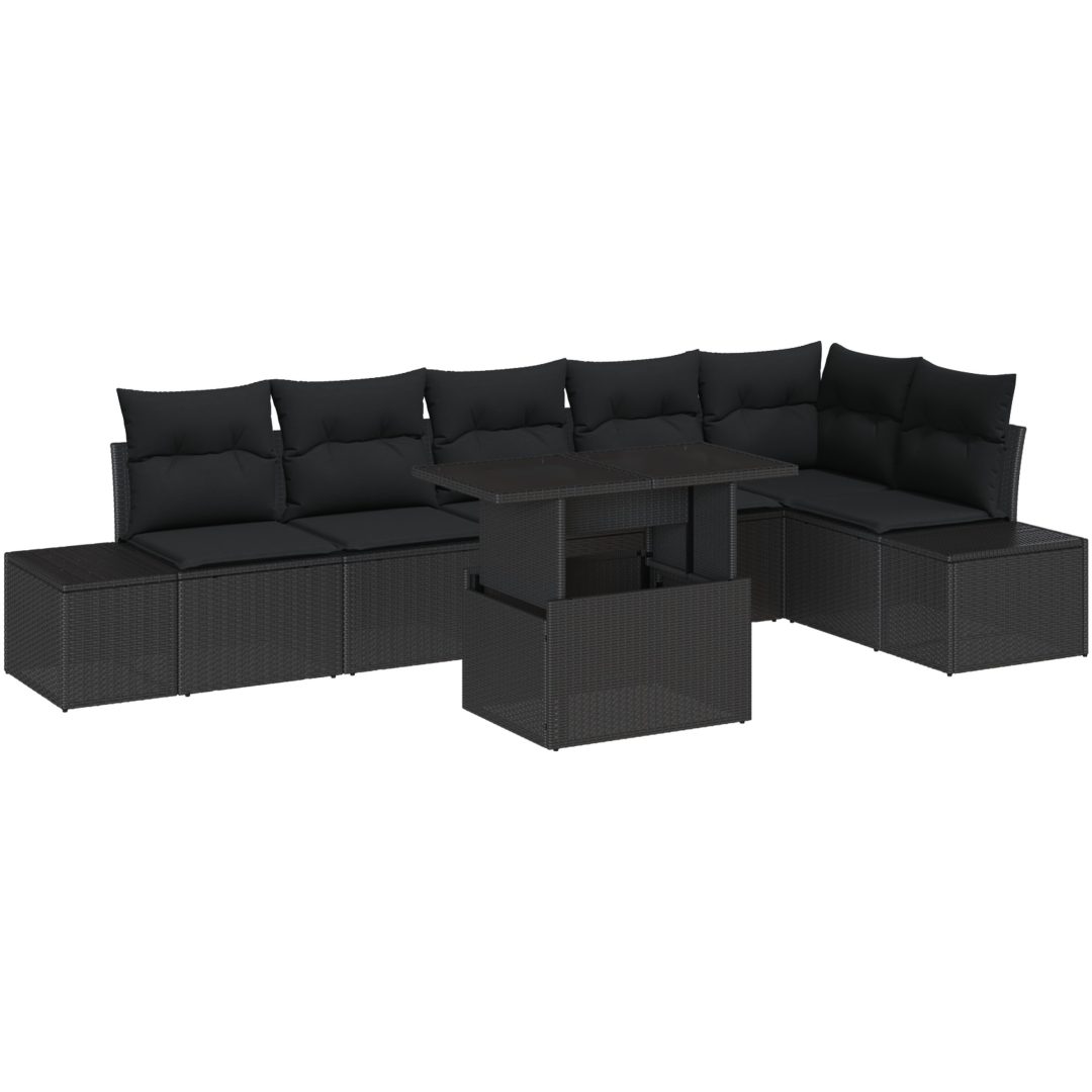 7-delars trädgårdsmöbelset med kuddar, svart polyrotting vidaXL 100 x 55 x 73 cm – bild 2