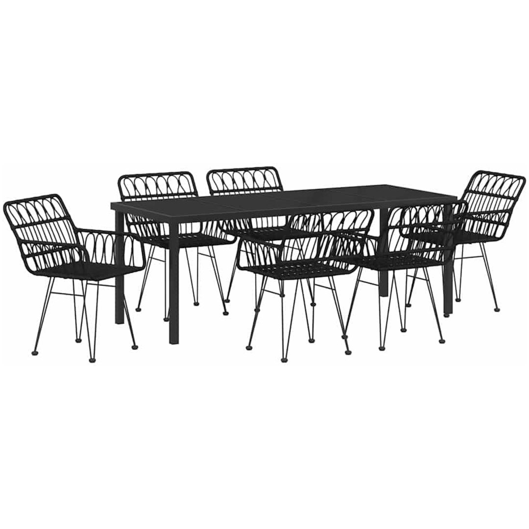 7 Delars Trädgårdsmöbelset Svart Poly Rattan vidaXL 200 x 80 x 73 cm – bild 2