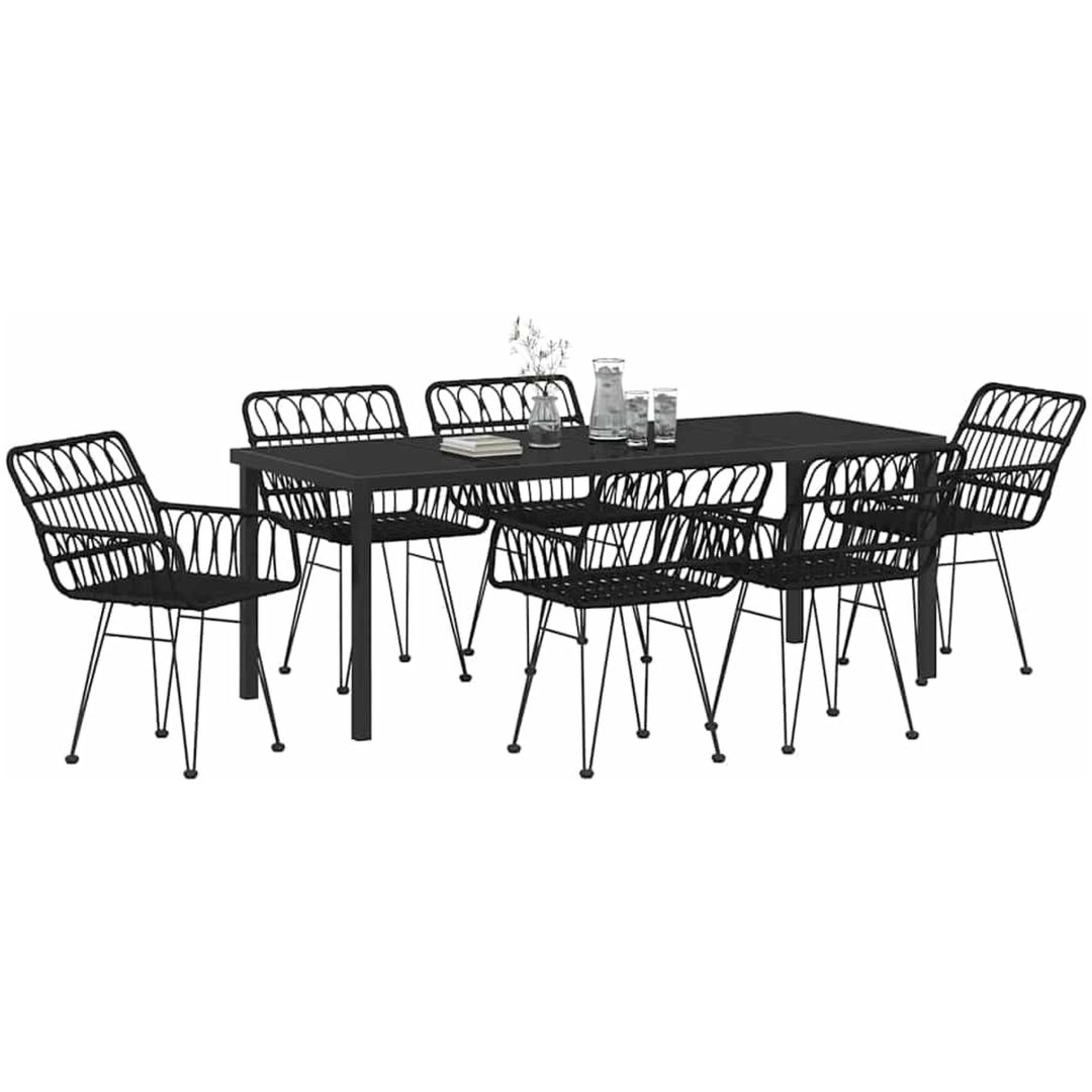 7 Delars Trädgårdsmöbelset Svart Poly Rattan vidaXL 200 x 80 x 73 cm – bild 3