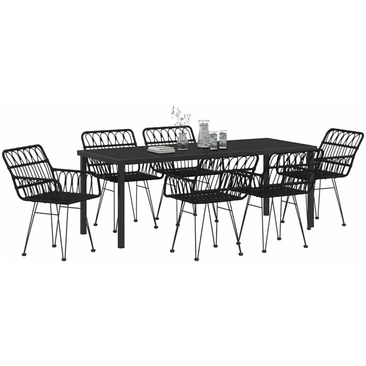 7 Delars Trädgårdsmöbelset Svart Poly Rattan vidaXL 200 x 80 x 73 cm – bild 3