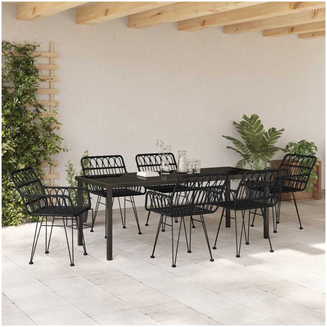 7 Delars Trädgårdsmöbelset Svart Poly Rattan vidaXL 200 x 80 x 73 cm – bild 4