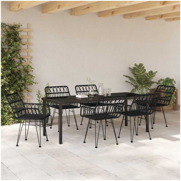 7 Delars Trädgårdsmöbelset Svart Poly Rattan vidaXL 200 x 80 x 73 cm – bild 4