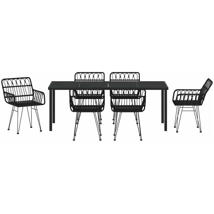 7 Delars Trädgårdsmöbelset Svart Poly Rattan vidaXL 200 x 80 x 73 cm – bild 7
