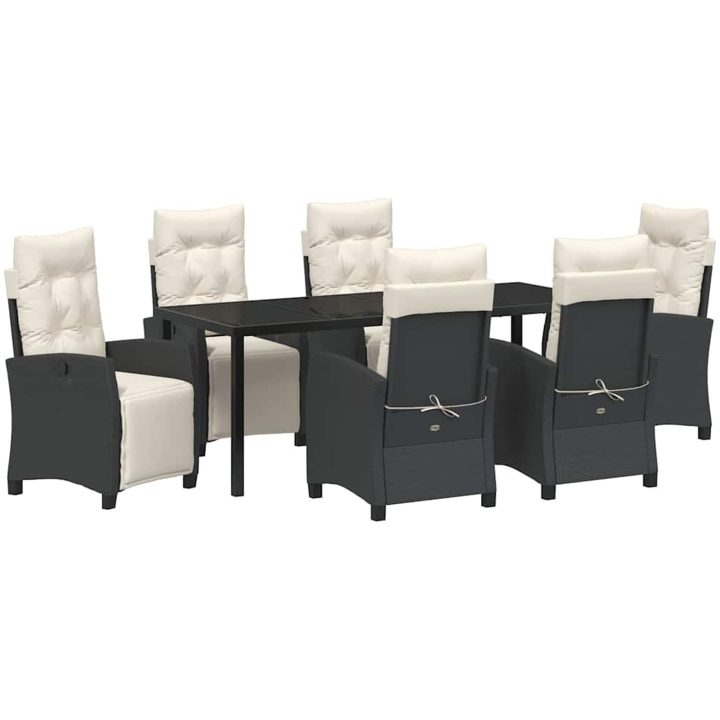 7-delars trädgårdsmöbelset - Svart Poly Rattan vidaXL 200 x 80 x 73 cm – bild 2