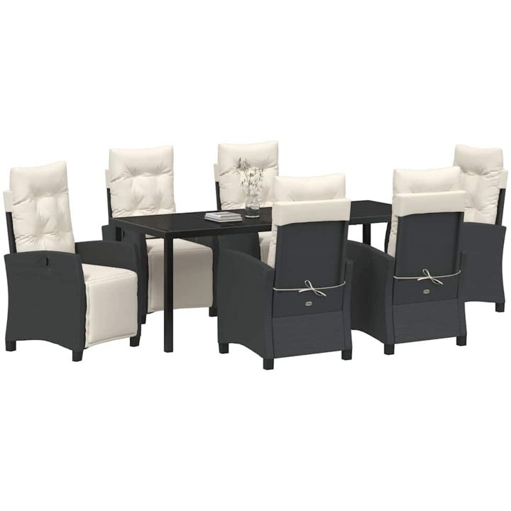 7-delars trädgårdsmöbelset - Svart Poly Rattan vidaXL 200 x 80 x 73 cm – bild 3