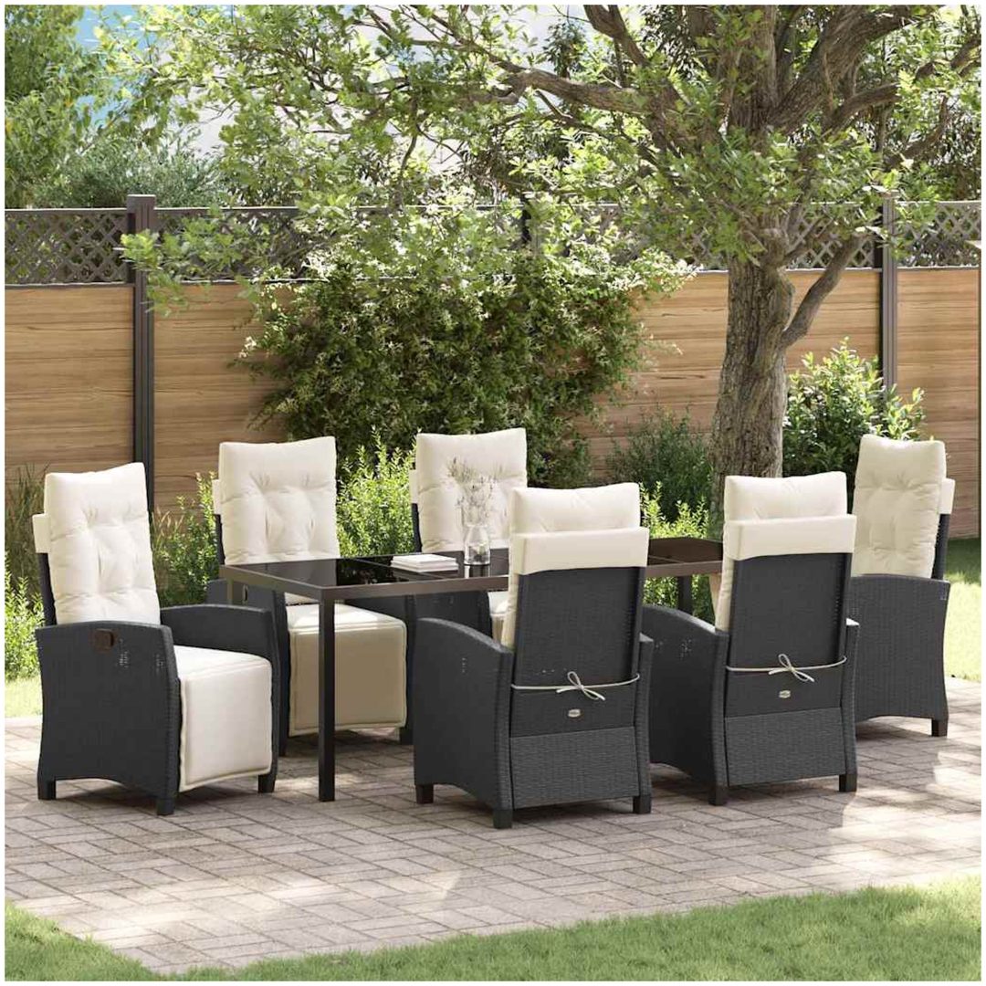 7-delars trädgårdsmöbelset - Svart Poly Rattan vidaXL 200 x 80 x 73 cm