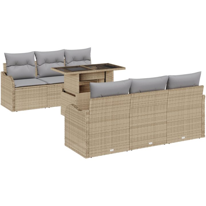 7-delars trädgårdsofa-set med kuddar beige poly rattan vidaXL Mellan – bild 2