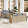 7-delars trädgårdsofa-set med kuddar beige poly rattan vidaXL Mellan – miniatyr 1