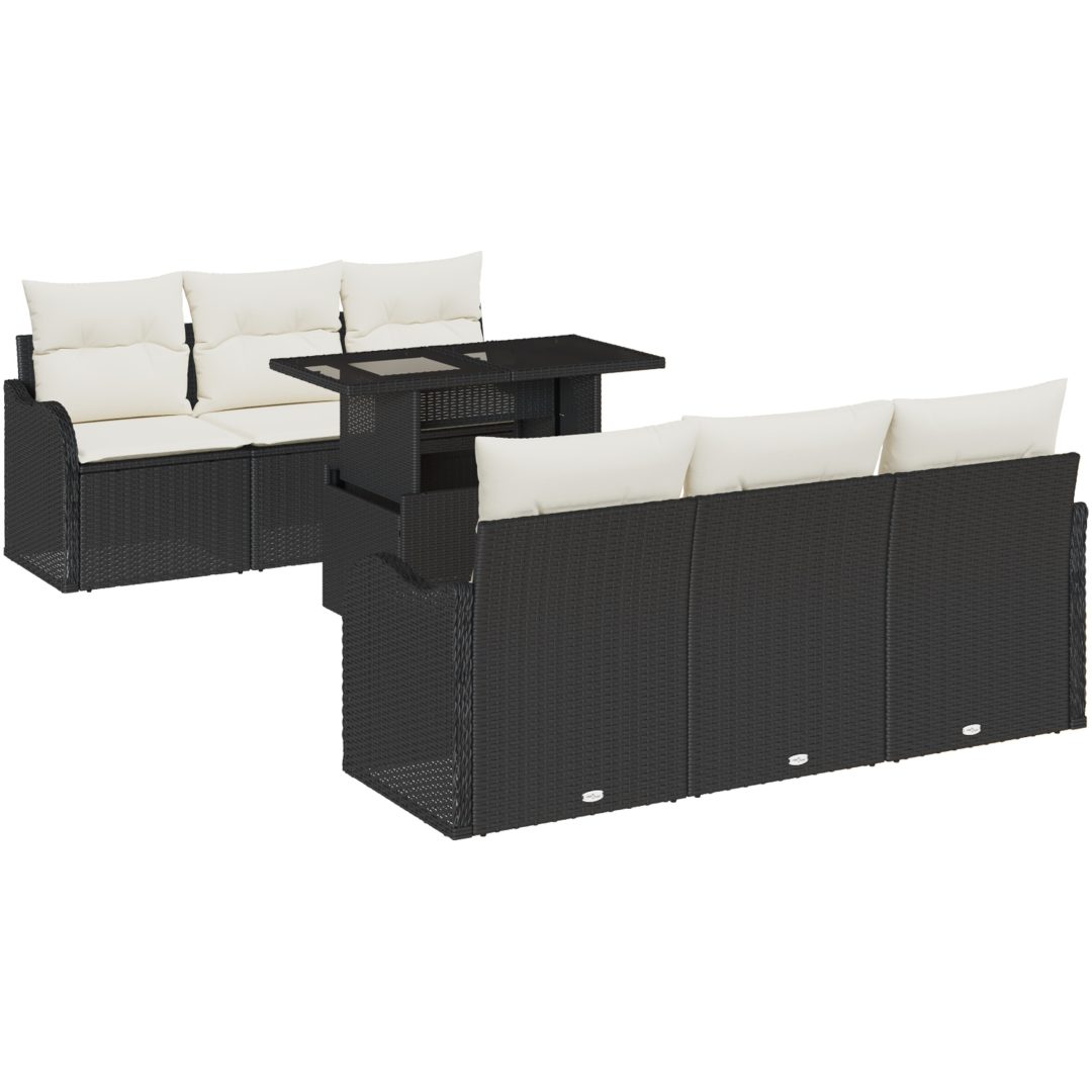 7-delars trädgårdsofa-set med kuddar svart poly rattan vidaXL Stor – bild 2
