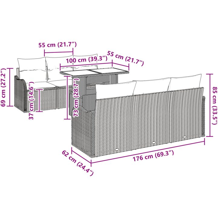 7-delars trädgårdsofa-set med kuddar svart poly rattan vidaXL Stor – bild 10
