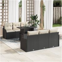 7-delars trädgårdsofa-set med kuddar svart poly rattan vidaXL