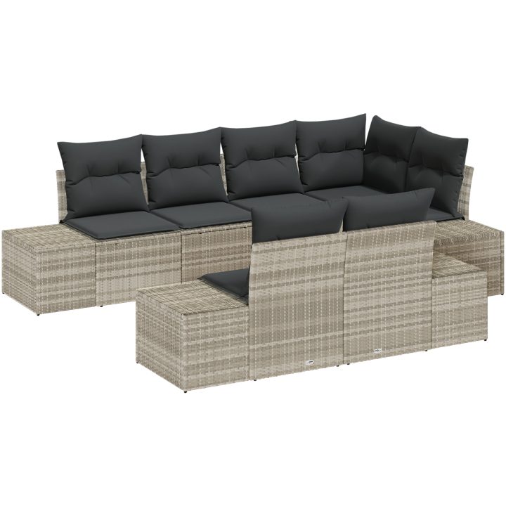 7-delars Trädgårdsofas med kuddar Ljusgrå Poly Rattan vidaXL 184 x 62 x 85 cm – bild 2