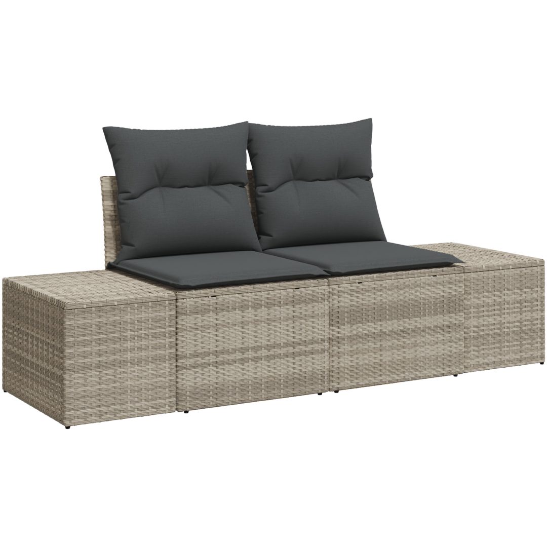7-delars Trädgårdsofas med kuddar Ljusgrå Poly Rattan vidaXL 184 x 62 x 85 cm – bild 4
