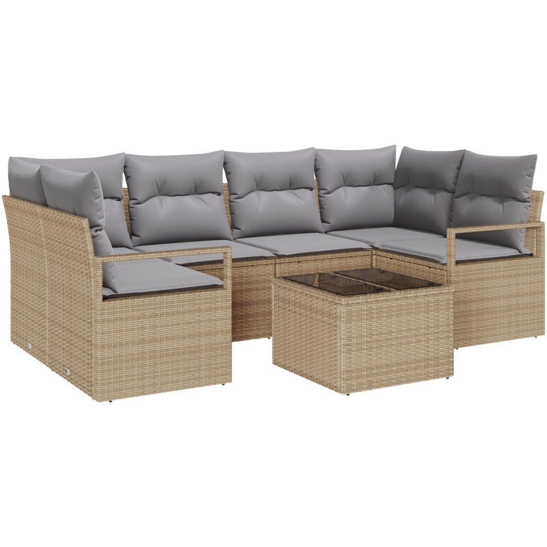 7-delars trädgårdsofaset med kuddar Beige poly rattan vidaXL Stor – bild 2
