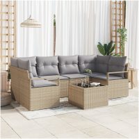 7-delars trädgårdsofaset med kuddar Beige poly rattan vidaXL