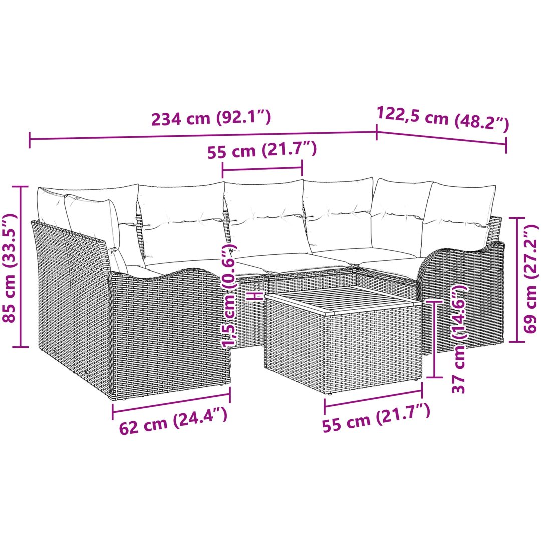7-delars trädgårdsofaset med kuddar beige polyrotting akacia vidaXL Stor – bild 9