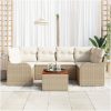 7-delars trädgårdsofaset med kuddar beige polyrotting akacia vidaXL Stor – miniatyr 1