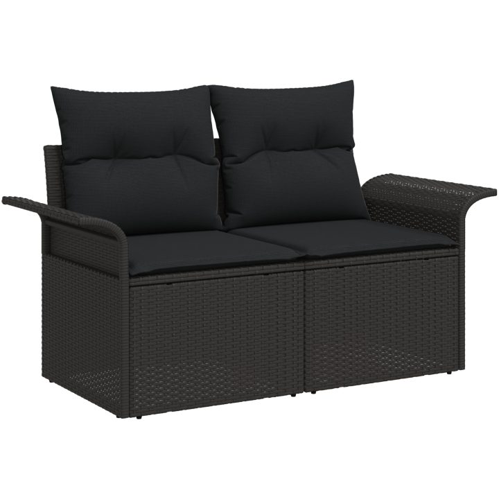 7-delars trädgårdsofaset med kuddar svart poly rattan vidaXL Medium – bild 2