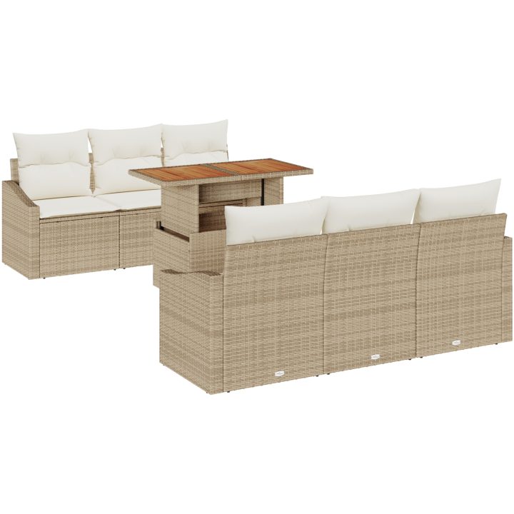7-delars trädgårdsoffセット med kuddar Beige Poly Rattan vidaXL 100 x 55 x 73 cm – bild 2