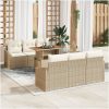 7-delars trädgårdsoffセット med kuddar Beige Poly Rattan vidaXL 100 x 55 x 73 cm – miniatyr 1