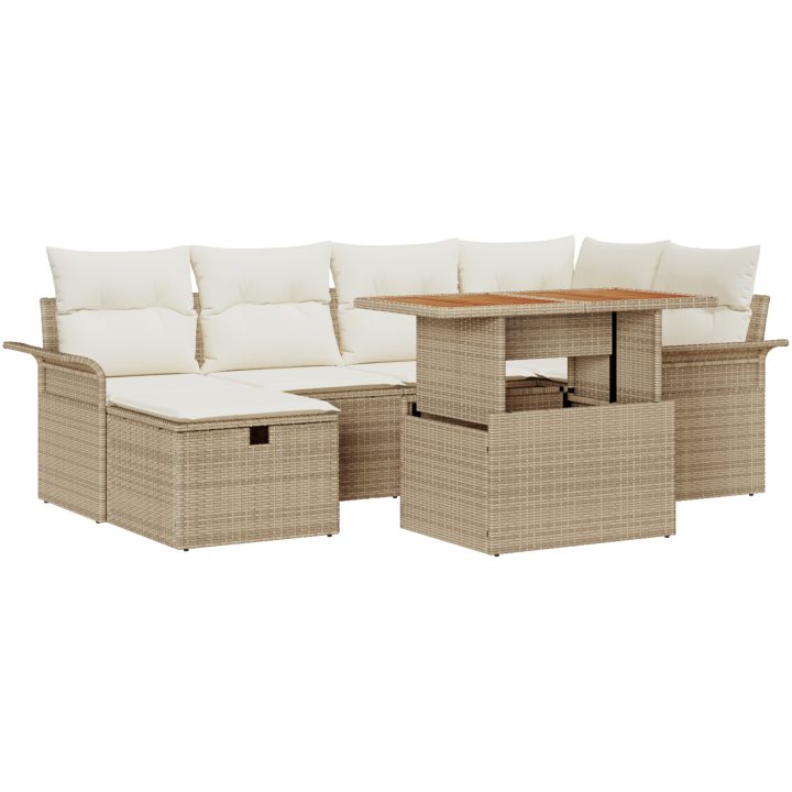7-delars trädgårdsoffセット med kuddar i beige polyrotting vidaXL Medium – bild 2