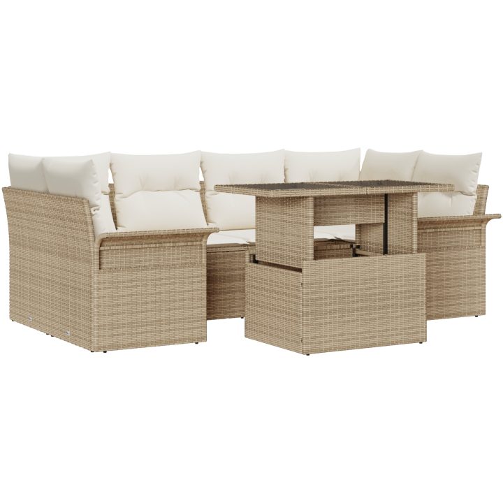 7-delars trädgårdsoff-set med beige kuddar i poly rattan vidaXL 100 x 55 x 73 cm – bild 2