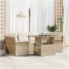 7-delars trädgårdsoff-set med beige kuddar i poly rattan vidaXL 100 x 55 x 73 cm – miniatyr 1