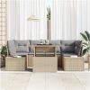 7-delars trädgårdsoff set med beige kuddar i polyrotting vidaXL 100 x 55 x 73 cm – miniatyr 3