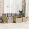 7-delars trädgårdsoff set med beige kuddar i polyrotting vidaXL 100 x 55 x 73 cm – miniatyr 1