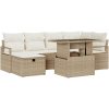 7-delars trädgårdsoff-set med dynor beige poly rotting vidaXL Stor – miniatyr 2