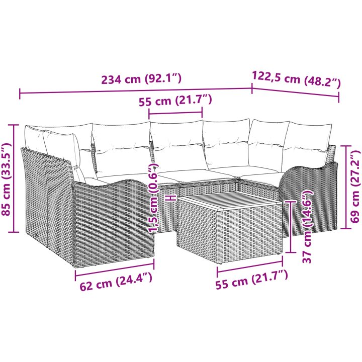 7-delars trädgårdsoff set med kuddar Beige Poly Rattan Akacia vidaXL Stora – bild 9