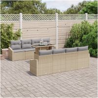 7 Delars Trädgårdsoff-set med Kuddar Beige Poly Rattan vidaXL
