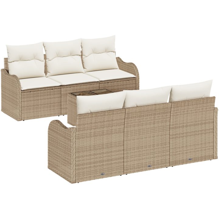 7 Delars Trädgårdsoff Set med Kuddar Beige Poly Rättan vidaXL 55 x 55 x 37 cm – bild 2