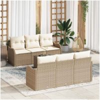 7 Delars Trädgårdsoff Set med Kuddar Beige Poly Rättan vidaXL
