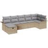 7-delars trädgårdsoff set med kuddar beige poly-rattan vidaXL Stor – miniatyr 2
